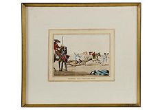 an old framed print of two men on horses