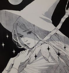 a drawing of a girl wearing a witches hat