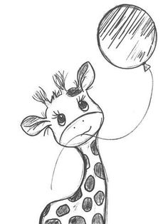 a drawing of a giraffe holding a balloon