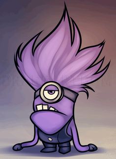 an image of a cartoon character with purple hair and eyeballs on his head, sitting down