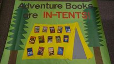 there is a poster with pictures on it that says adventure books are in - tents