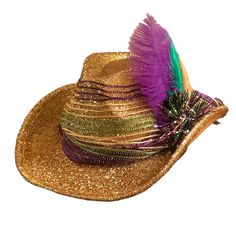 New Without Tags. Designed By Me. One Size Fits Most. Gold Cowboy Hat, Mardi Gras Hats, Crawfish Boil, Cowboy Hat, Metallic Gold, Mardi Gras, Cowboy Hats, Gold Metal, Cowboy