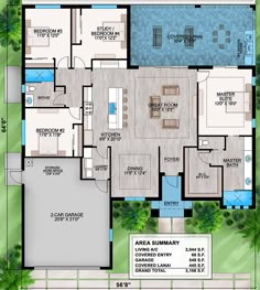 a floor plan for a house with two pools