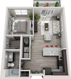 the floor plan for a two bedroom apartment with an attached kitchen and living room area