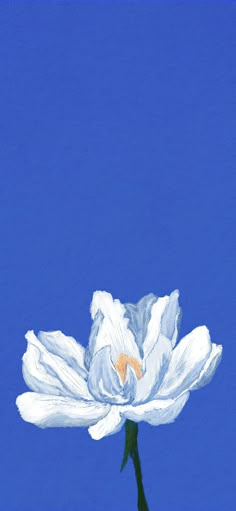 a painting of a white flower on a blue background with the sky in the background