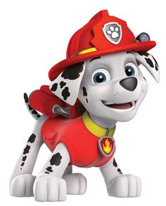 a cartoon dog wearing a fireman's hat and holding onto a red object