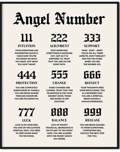 an angel number poster in black and white