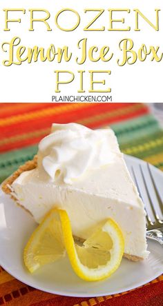 a slice of frozen lemon ice box pie on a plate