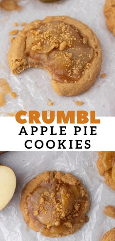 an apple pie cookie with crumbl toppings on top and in the middle