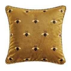 Cushion Cover Decorative Pillow Case Luxury Art Gold Yellow Bee Velvet Soft Yellow Bee, Bee Embroidery, Gold Cushions, Cover Style, Bee Print, Gold Velvet, Luxury Art, Velvet Throw, Cushion Pattern