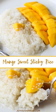 mango sweet sticky rice on a white plate