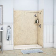 a bathroom scene with focus on the shower