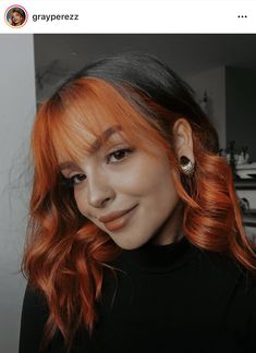 Black And Blonde Hair Ideas Black Women, Two Sided Hair Color, Auburn Peekaboo On Black Hair, Bright Orange Money Piece Hair, Colored Hair Money Piece, Money Piece With Color, Mid Length Hairstyles Work, Styling Feathered Hair, Everyday Pink Outfits