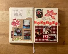 an open notebook with pictures and words on it