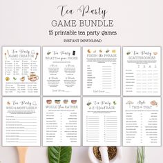 the tea party game bundle includes 15 printable tea party games