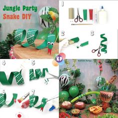 some green items are being used to make party decorations