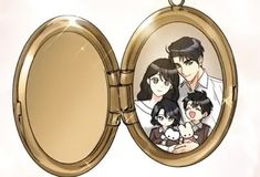 an open locke with the image of family on it