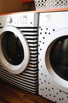 two washers are next to each other with black and white designs on them,