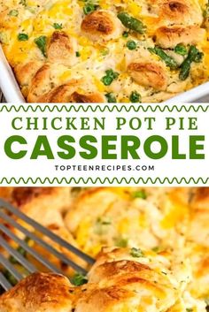 chicken pot pie casserole with cheese and green onions