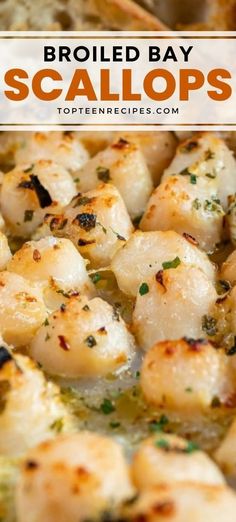 shrimp scallops with garlic and parsley in a skillet