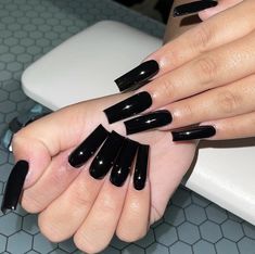 Long Black Acrylic Nails, French Black Nails, Black Nail Tips, Long Black Nails, Long Press On Nails, Black Acrylic Nails, Nails Only, Ballerina Nails, Nail Forms