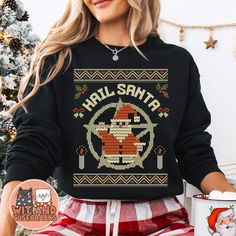 Hail Santa Christmas Sweatshirt Ugly Christmas Sweater Pentagram Anti-christmas Sweatshirt Goth Christmas Top Holiday Humor Gift for Him - Etsy Hail Santa, Anti Christmas, Goth Christmas, Pentagram Design, Creepy Christmas, Christmas Tops, Edgy Style, Holiday Humor, Santa Christmas