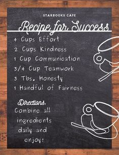 a chalk board with instructions on how to make a recipe for success written in it