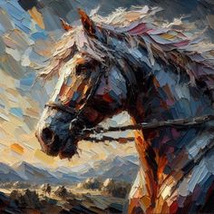 a painting of a horse in the middle of a field