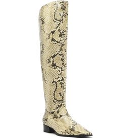 From Schutz, the Helena Snake Print Leather Over The Knee Boots feature:Snake print leather upperZipper closureSynthetic liningSynthetic outsoleApprox. 20.83" boot shaft heightApprox. 15.91" boot shaft circumferenceApprox. 1.18" heel heightImported. Animal Print Boots, Leather Knee Boots, Animal Print Shoes, Snake Leather, Python Print, Boot Print, Paris Texas, Fashion People, Thigh High Boots