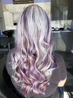 Purple And Blonde Highlights, Highlights For Light Brown Hair, Blonde Hair With Purple, Blonde Silver Hair, Icey Blonde, Hair With Purple, Blonde Silver, Brown Highlights, Haircut And Color