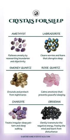 Crystals Good for Sleep! Have you had any luck with the ones pictured here? :) Best Crystals For Sleep, Crystals To Sleep With, Dreaming Crystals, Crystals For Sleep, Crystal Magick, The Crystals, Dream Recall, Crystal Guide