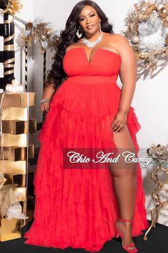 Polyester %: 95 Spandex %: 5 Bodysuit snap closure  Back Zipper Plus Size Strapless Dress, Orange Dress Plus Size, Red Outfit Plus Size, Birthday Dresses Plus Size, Plus Size Gala Dress, Fluffy Fashion, Tulle Ruffle Dress, Plus Size Homecoming Dresses, Summer Work Dresses