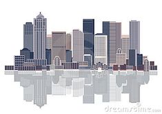 a city skyline with skyscrapers reflected in the water stock photo, images and royalty