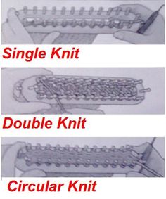 three different types of knitting needles with the words single knit, double knit and circular knit