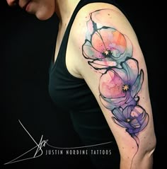 a woman's arm with flowers painted on it