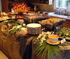 the buffet is prepared and ready for guests to enjoy their meal at this time of day