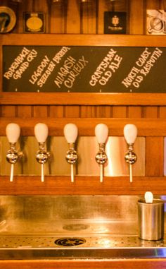 a row of beer taps sitting on top of a counter