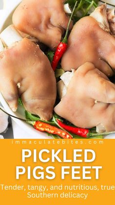 Pickled Pigs’ Feet – Tender, tangy, and nutritious, pickled pigs’ feet are a true Southern delicacy. And they add flavor to Mexican dishes as well. They make for a beautiful burst of flavor in various other dishes, including tostadas, salads, grit cakes, and more. Bbq Pig Feet Recipe, Trotters Recipe, Pickled Sausage, Southern Meals