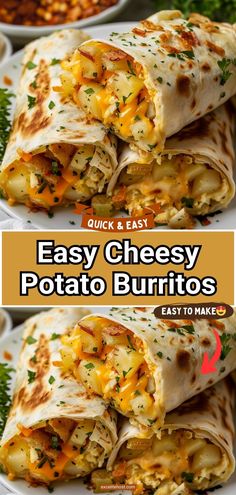 easy cheesy potato burritos recipe on a plate