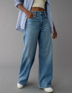 Wide Leg Jeans Outfit, Jeans Hollister, Ae Jeans, Baggy Jeans, Jean Outfits, Wide Leg Jeans, Hollister, Leg Jeans, Women's Jeans