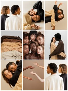 many different images of people with their hands on each other's heads and arms