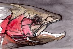 a drawing of a fish with its mouth open