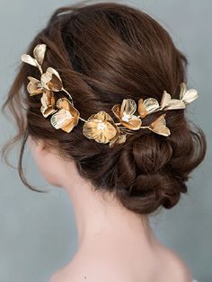 Gold Flower Hair Accessories, Bridal Hair Bands, Bridal Headwear, Bow Women, Hair Up Styles, Gold Collar, Flower Decor, Gold Flowers