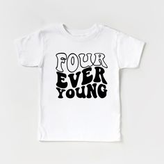 "Four Ever Young Toddler Birthday Shirt, 4th Birthday Shirt for Boys and Girls, Fourth Birthday Toddler Sweater, Toddler Birthday Gift HOW TO ORDER * Please review all the information provided before placing an order. 1. Select the style and size using the drop-down menu. 2. Select color 3. [APPLICABLE ONLY ON CERTAIN LISTINGS] Follow the instructions to fill out the \"Add your personalization\" option, e.g., specifying custom sayings or selecting design colors. 4. Select quantity Need more Items? Add the current item to the cart. And if you like to add more items to your order, please press the back button and repeat steps again. 5. Once all your desired items are in your cart you may complete your order by entering your payment method, desired shipping address and click submit. GARMENT F Four Year Old Birthday Party Boy, Forth Birthday Theme Boy, 4 Birthday Party Boy, Forth Birthday Boy, Boys 4th Birthday Themes, Four Year Old Birthday Shirt, 4 Birthday Shirt, Un Four Gettable Birthday Shirt, Toddler Birthday Gifts