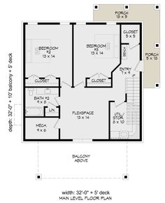 the floor plan for a two story house with an upstairs bedroom and living room area