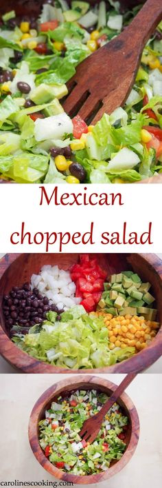 mexican chopped salad with lettuce, black beans and tomatoes