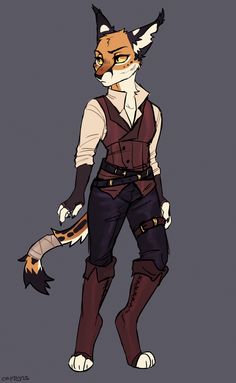 a drawing of a fox wearing a vest and holding a knife