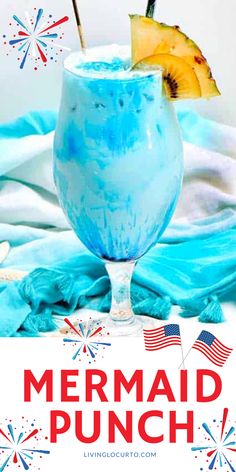 Mermaid Rum Punch Blue cocktail drink Mermaid Punch, Rum Punch Drink, Frozen Mermaid, Tropical Drink Recipes, Blue Curacao Liqueur, Mermaid Drink, 4th Of July Cocktails, Booze Drink