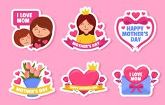 mother's day stickers on pink background