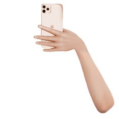 a woman's hand holding an iphone in front of her face and the back of her arm